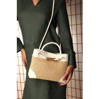 Where's That From Women's 'Luna' Woven Leather Tote Bag With Gold Detail in White