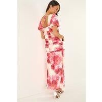 Roman Women's Petite Floral Print Ruched Midi Dress in Pink | Size: 14