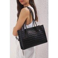 WOVCOR Women's Croc Effect Structured Tote Bag in Black