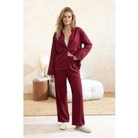 WOVCOR Women's Contrast Piping Revere Collar Long Sleeve Viscose Woven Pyjama Set in Burgundy | Size: 8