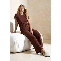 WOVCOR Women's Round Neck Short Sleeve Cotton Wide Rib Knit Pyjama Set in Brown | Size: Small