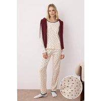 WOVCOR Women's Holly Print Contrast Trim Long Sleeve Cotton Ribbed Pyjama Set | Size: Small