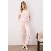 WOVCOR Women's Heart Jacquard Ruffle Pocket Long Sleeve Knit Pyjama Set in Light Pink | Size: Medium