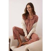 WOVCOR Women's Check Flannel Revere Collar Long Sleeve Cotton Woven Pyjama Set in Rose | Size: 12