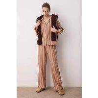 WOVCOR Women's Vertical Stripe Revere Collar Long Sleeve Cotton Flannel Pyjama Set | Size: 6
