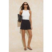 WOVCOR Women's Pleated Mini Tailored Fabric Shorts with Pockets in Black | Size: 12