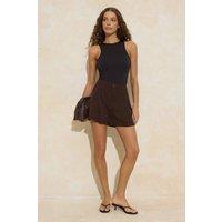 WOVCOR Women's Pleated Mini Tailored Fabric Shorts with Pockets in Brown | Size: 6