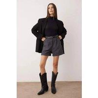 WOVCOR Women's High Waist Belted Cashmere Blend Tailored Shorts in Dark Grey | Size: 14