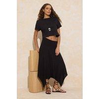 WOVCOR Women's Asymmetric Hem Woven Midi Skirt in Black | Size: 8
