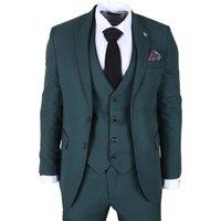 TruClothing Men's 3 Piece Suit Contrast Trim Tailored Fit Formal Attire in Bottle Green | Size: 40R