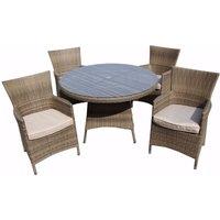 FURNITURE ONE Men's 5 Pieces Patio Outdoor Round Table Dining Sets ALUMINUM FRAME in Beige