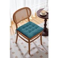 Living and Home Bohemian Style Tufted Square Chair Cushion with Tassels in Blue | Size: 40 cm x 40 cm
