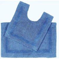 Homescapes Luxury Bath Mat Set Reversible 1600GSM 100% Cotton 2 Pc w. Pedestal Mat in Cobalt