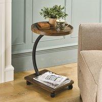 mysmartbuy Wood Effect Side Table with Castors & Round Tabletop in Brown