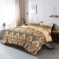 Homes-Linen Tanya Floral Printed Reversible Stripe Duvet Cover Set in Natural | Size: Single