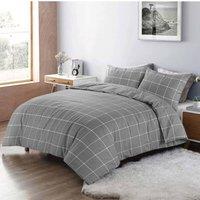 Homes-Linen Mateo Checked Dot Reversible Duvet Cover Set in Grey | Size: Double
