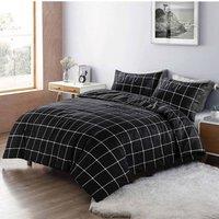 Homes-Linen Mateo Checked Dot Reversible Duvet Cover Set in Black | Size: Double