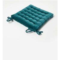 Homescapes Seat Pad Luxury 100% Cotton Velvet Indoor Outdoor Garden Cushion, 40cm in Teal | Size: 40 cm x 40 cm