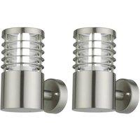 First Choice Lighting Set of 2 Bloom - Brushed Stainless Steel Outdoor Wall Lights in Silver