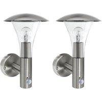 First Choice Lighting Set of 2 Halo - Stainless Steel Outdoor IP44 Motion Sensor Wall Lights in Silver
