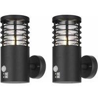 First Choice Lighting Set of 2 Bloom - Black IP44 Outdoor Motion Sensor Wall Lights