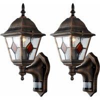 First Choice Lighting Set of 2 Morecambe - Black Brushed Gold PIR Sensor Outdoor Wall Lights