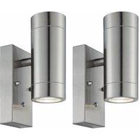 First Choice Lighting Set 2 Blaze - Stainless Steel Outdoor Up Down Motion Sensor Wall Light in Silver