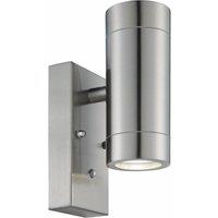First Choice Lighting Blaze - Stainless Steel Outdoor Up Down Photocell Sensor Wall Light in Silver