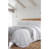 Appletree 'Cassia Frill' 100% Cotton Relaxed Look Duvet Cover Set in White | Size: Double