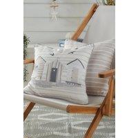 Fusion 'Beach Huts' Outdoor Water & UV Resistant Garden Filled Bench Cushion in Natural | Size: 43 cm x 43 cm