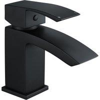 Balterley Contemporary Square Single Lever Deck Mounted Mono Basin Mixer Tap with Push Button Waste, 180 x 55 x 134mm, Matt Black