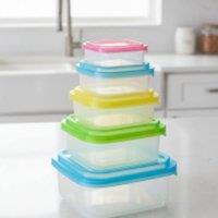 SHEDS AND FENCE LTD 5pk Square Storage Boxe with Coloured Lid - Nestable Kitchen Container in Clear | Size: 2.5L