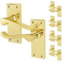 AFIT Polished Brass Scroll Door Handles Latch Victorian Backplate 5 in Gold | Size: 150mm x 150mm