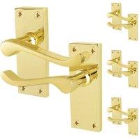 AFIT Polished Brass Scroll Door Handles Latch Victorian Backplate 4 in Gold | Size: 150mm x 150mm