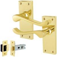 AFIT Polished Brass Scroll Door Handle & Latch Set 64mm 1 in Gold | Size: 150mm x 150mm