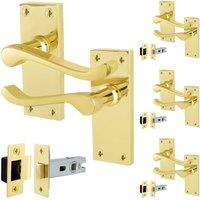 AFIT Polished Brass Scroll Door Handle & Latch Set 64mm 4 in Gold | Size: 150mm x 150mm