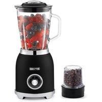 Geepas Retrovive 2‑in‑1 Food Jug Blender 800W 1.5L Glass Jar & Coffee Grinder Mill in Black