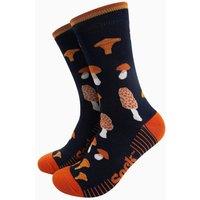 Sock Talk Men's Mushroom Foraging Bamboo Socks in Navy Blue | Size: 7-11