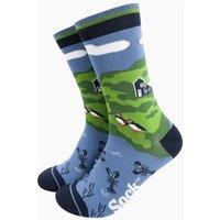 Sock Talk Men's Puffins & Lobsters Bamboo Socks in Green in Blue | Size: 7-11