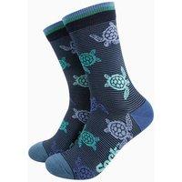 Sock Talk Men's Swimming Sea Turtles Bamboo Dress Socks in Dark Blue | Size: 7-11