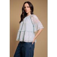 Oasis Women's Chiffon Peplum Blouse in Baby Blue | Size: 6