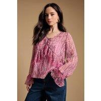 Oasis Women's Fluted sleeve lace trim blouse in Animal | Size: 10