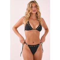 NastyGal Women's Ring Studded Triangle Bikini Set in Black | Size: 6