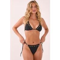 NastyGal Women's Ring Studded Triangle Bikini Set in Black | Size: 10