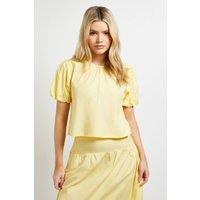 Dorothy Perkins Women's Bow Back Puff Sleeve Poplin Top in Lemon | Size: 14