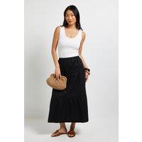 Dorothy Perkins Women's Petite Lace Insert Cotton Midi Skirt in Black | Size: 16