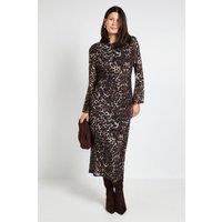 Wallis Women's Black Leopard Mesh Midi Dress | Size: 18