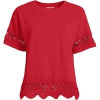 Lands' End Women's Plus Trimmed Slub Cotton Top in Red | Size: 20-22