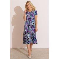 Anna Rose Women's Leaf Print Midi Jersey Dress in Navy | Size: 12