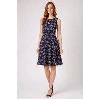 Cutie London Women's Sleeveless Printed Fit & Flare Dress in Navy | Size: 10